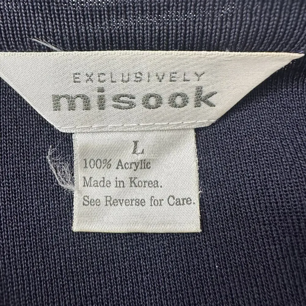 Misook Cardigan Sweater Womens Large Blue Navy Open Slinky Career‎ Church Jacket